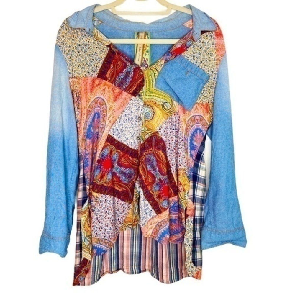 Aratta Silent Journey Patchwork Button Down - image 1